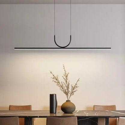 Minimalist black linear led chandelier by DecorBites for nordic minimalist dining rooms and kitchen islands design