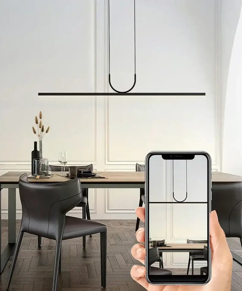 Black minimalist u-shaped led chandelier with sleek metal frame for nordic minimalist dining rooms and kitchen islands