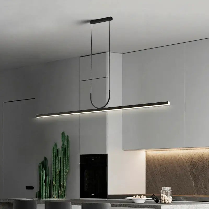 DecorBites™ led chandelier in modern black linear design with integrated lighting for nordic minimalist kitchen islands