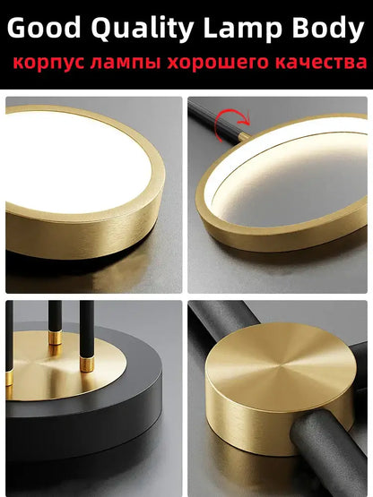 Gold-finished decorbites led chandelier with sleek circular design and brushed metal texture for living room lighting