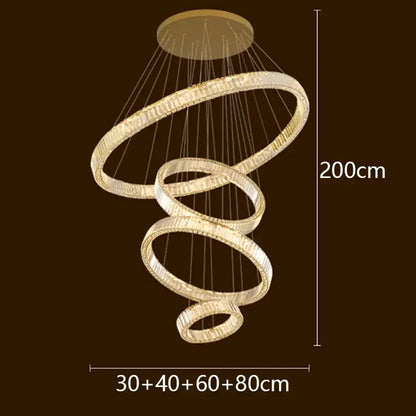 Gold-toned decorbites led chandelier with crystal-embedded interlocking rings for modern bedroom and living room decor lighting