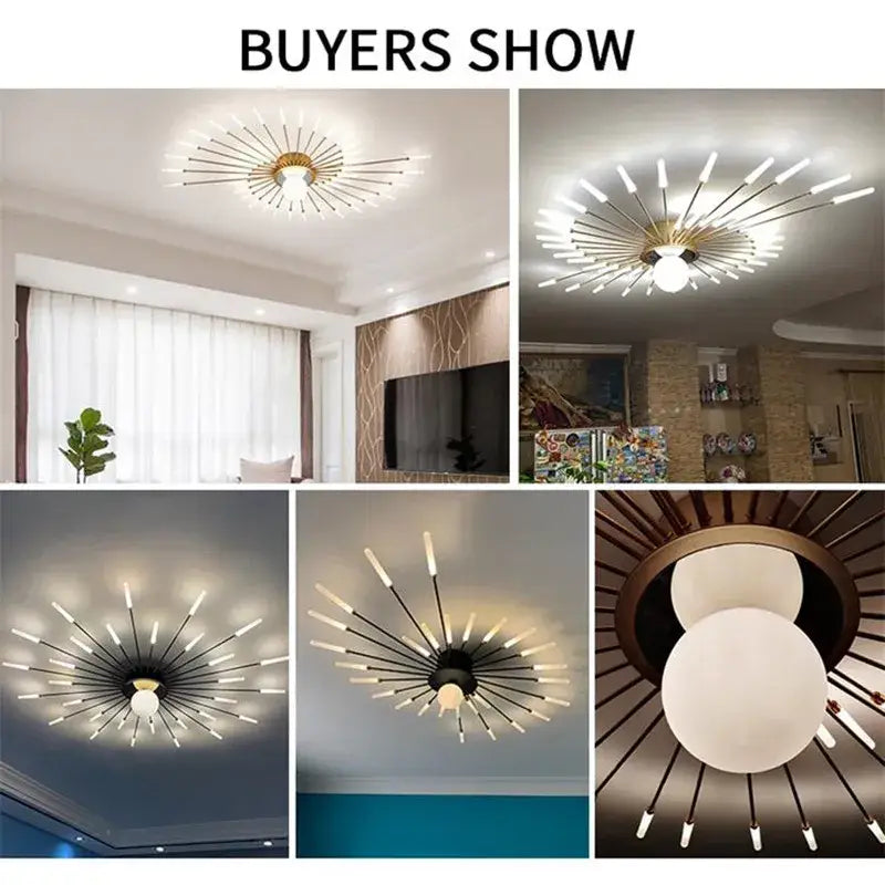 Modern starburst decorbites led chandelier with brass fixture and black rods for kids room bedroom lighting fixture