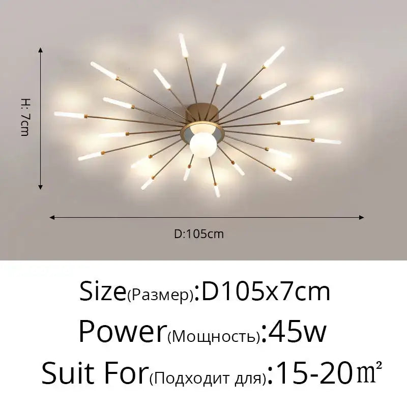 Modern brass-finished decorbites led chandelier with multiple white led rods for kids room and bedroom lighting fixture