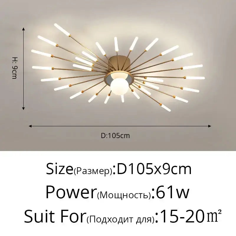 Modern gold-toned decorbites led chandelier with white led rods radiating from a circular base for kids room lighting fixture