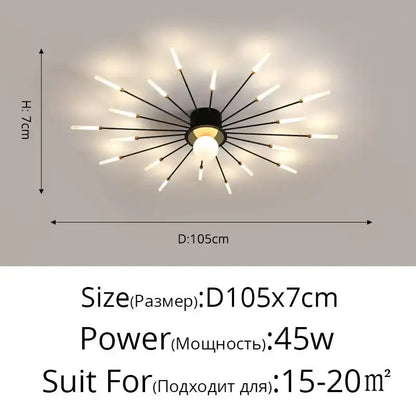 Decorbites led chandelier black and white starburst ceiling lighting fixture with slender arms for modern kids room decor