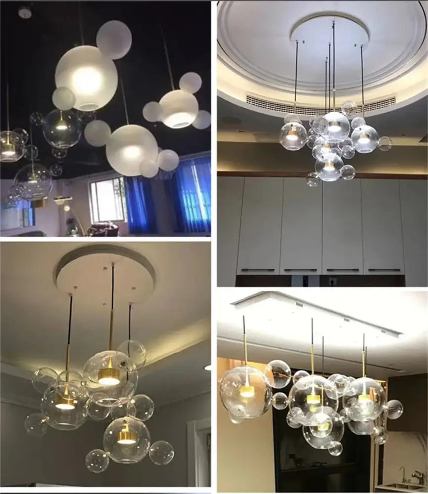 Clear glass bubble led chandelier with gold-toned fixtures for nordic decor by DecorBites™ decor led collection