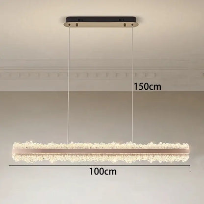 A modern decorbites led chandelier with a black and gold fixture and cascading clear crystal beads for stylish living room decor
