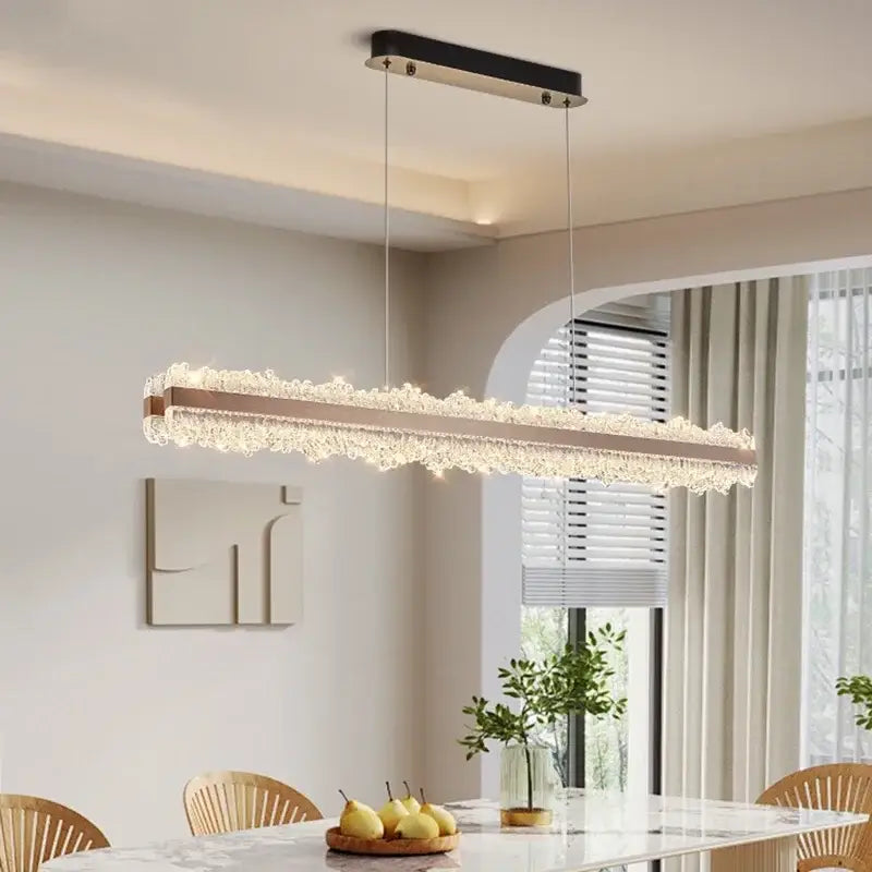 Decorbites led chandelier with sleek black top copper frame and cascading crystal accents for living room decor