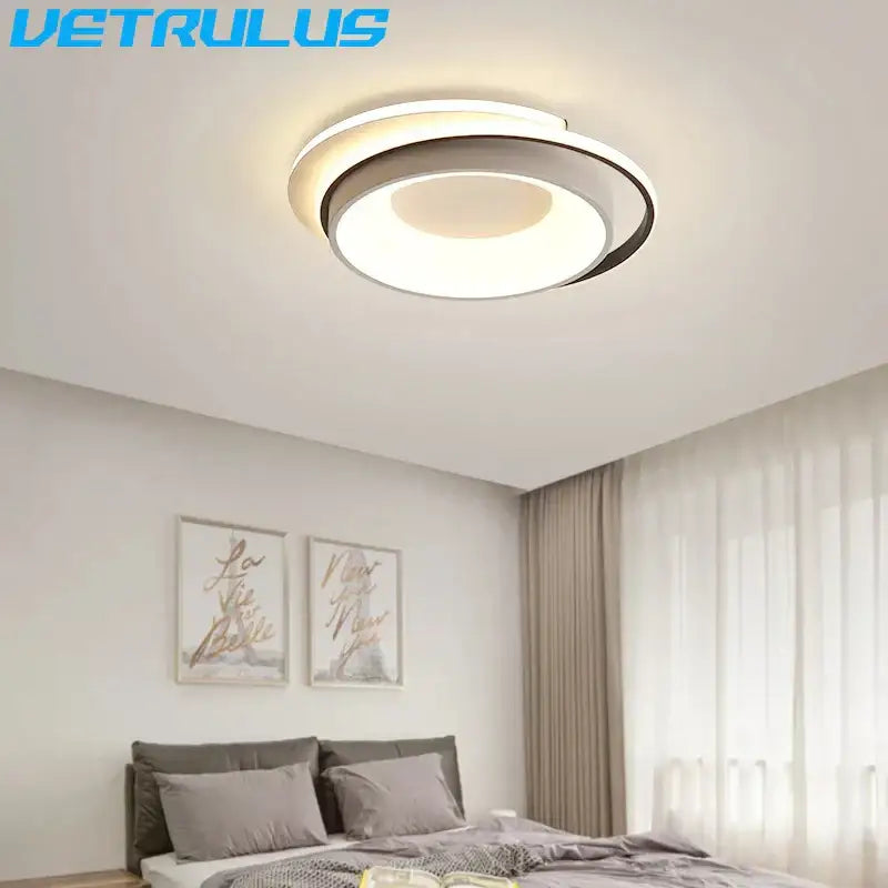 Modern decorbites led chandelier light with sleek white and black acrylic concentric rings for living and dining rooms
