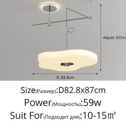 Modern minimalist decorbites led chandelier with a sleek white cloud-like diffuser and polished chrome arm for indoor use