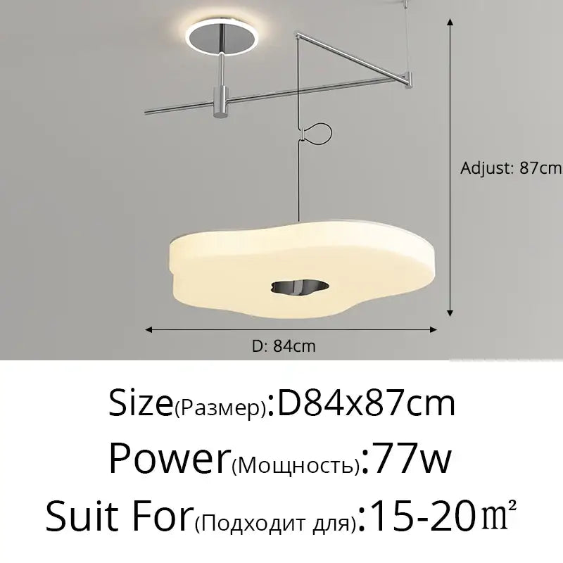 Modern minimalist decorbites led chandelier with white cloud-like diffuser and chrome metal arm for luxury indoor lighting