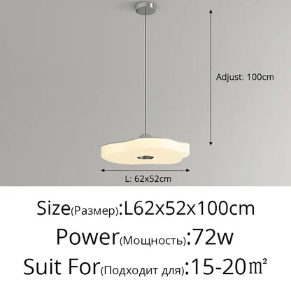 Modern minimalist decorbites led chandelier with a white cloud-like diffuser and chrome ceiling mount for indoor use