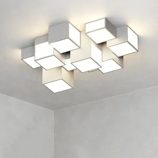 Modern white cube decorbites led chandelier with geometric modular design and remote dimming for minimalist indoor lighting