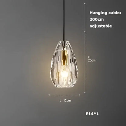 Crystal pendant decorbites led chandelier with faceted teardrop glass shade and gold-toned exposed bulb for dining room