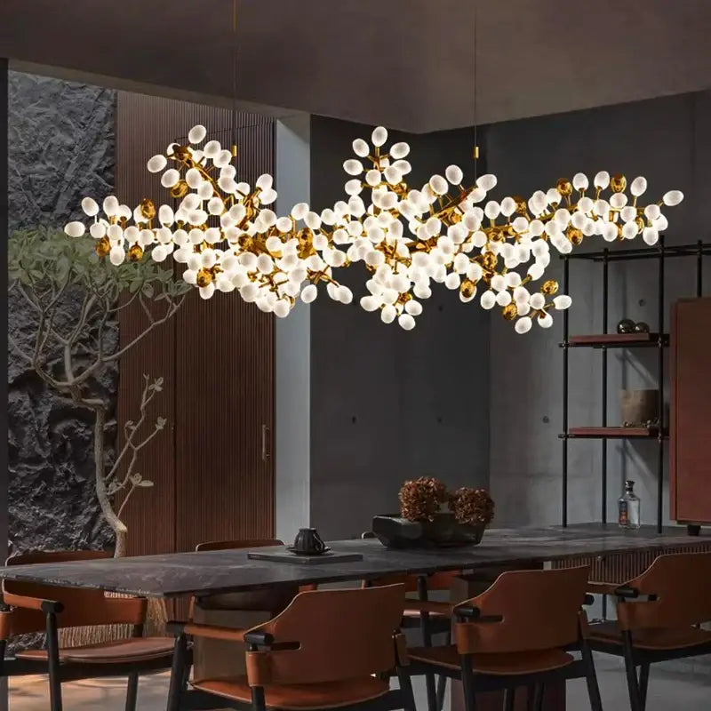 Golden branch-style decorbites led chandelier with frosted glass globes for living room and dining room lighting