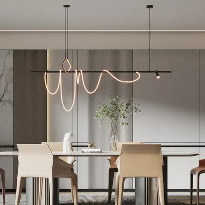 Modern black decorbites led chandelier with warm curved led strips and geometric diamond accent for home decor