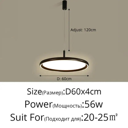 Black circular led chandelier light by decorbites with modern design and adjustable hanging length for home use
