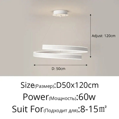 Modern white led chandelier lights with two interlocking circular rings for living and dining room lighting