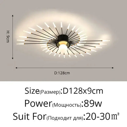 Black and gold starburst DecorBites led chandelier lights with frosted glass rods for modern indoor lighting