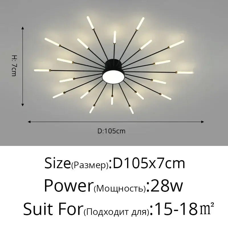 Black and white modern led chandelier lights with multiple slender arms by decorbites for indoor living spaces
