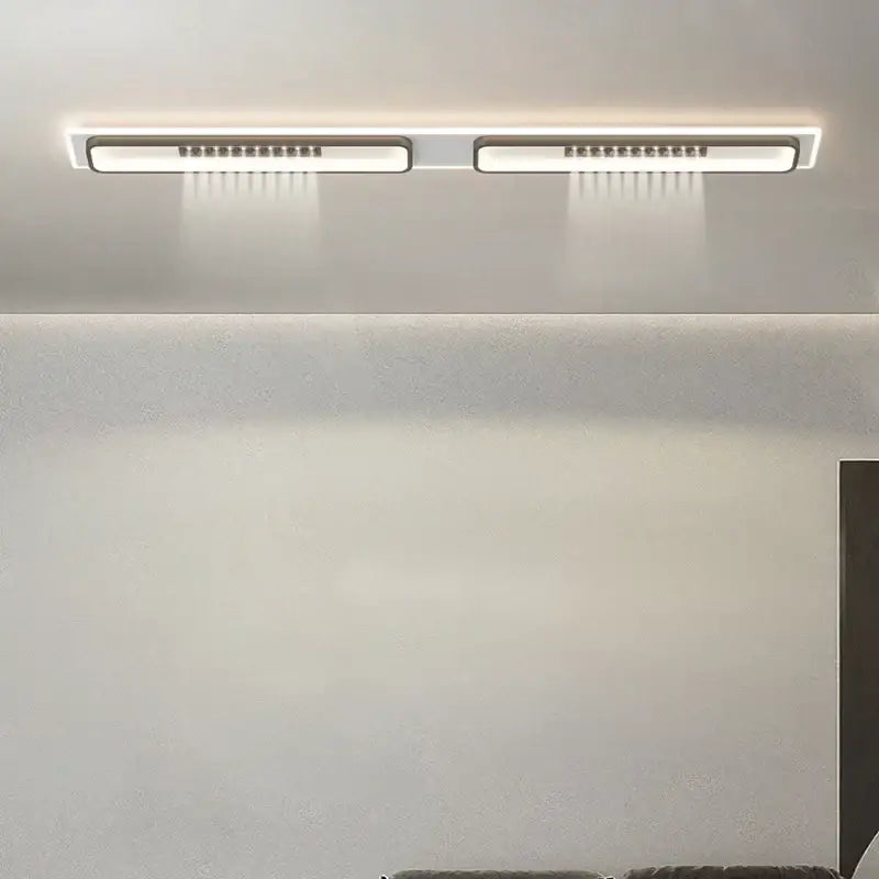 Modern white decorbites led chandelier with two rectangular panels emitting soft warm glow for living rooms