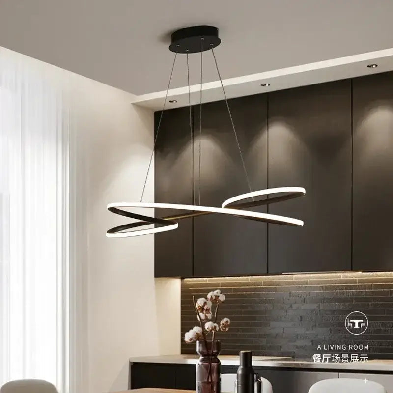 Modern black and white decorbites led chandelier with sleek intertwined circular design for indoor use