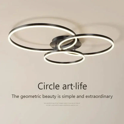 Modern black circular led chandelier with glowing white rings decorbites led chandelier for bedroom and dining room lighting