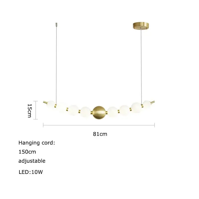 Modern two-tiered DecorBites LED chandelier necklace lighting with frosted glass spheres and brass accents for dining room