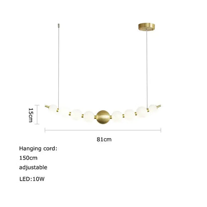 Modern two-tiered DecorBites LED chandelier necklace lighting with frosted glass spheres and brass accents for dining room