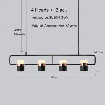 Black and copper-toned DecorBites led chandelier pendant lamp with four gu10 bulbs made of aluminum iron and acrylic