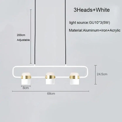 Modern white and gold three-head decorbites led chandelier pendant lamp made of aluminum iron and acrylic for dining room cafe and bar