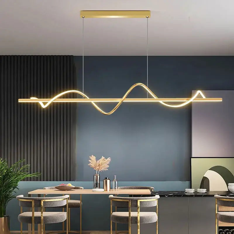 Gold-colored modern decorbites led chandelier pendant light with sleek wave design for minimalist dining kitchen lighting