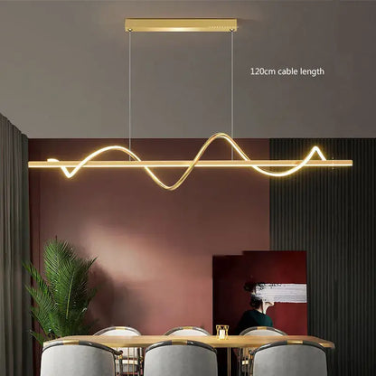 Gold-colored modern decorbites led chandelier pendant light with sleek wavy design and 120cm cable length for dining