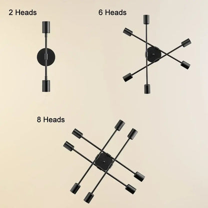Black modern wall sconce with geometric multiple light heads in DecorBites led chandelier for bedroom and dining room