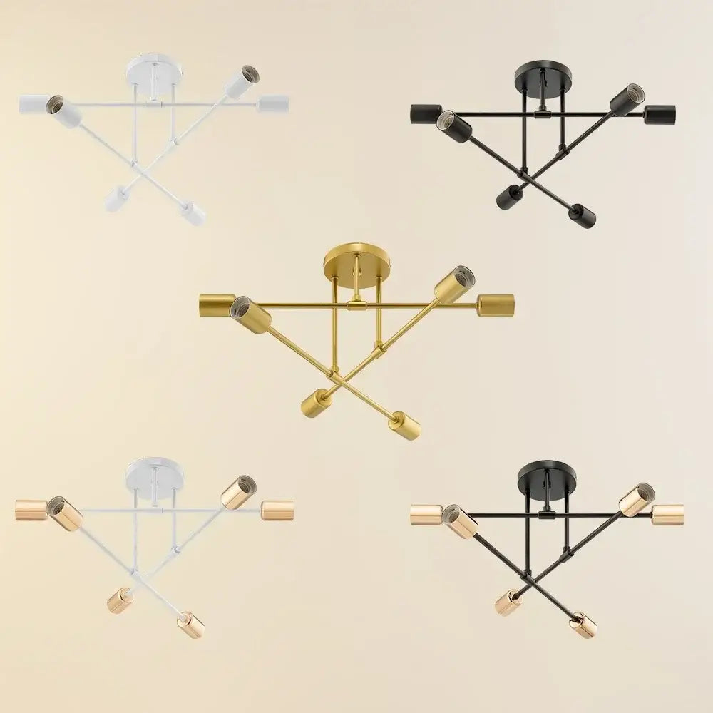 Modern geometric decorbites led chandelier with six cylindrical lamp holders in white black and gold for bedroom and dining room