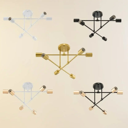 Modern geometric decorbites led chandelier with six cylindrical lamp holders in white black and gold for bedroom and dining room