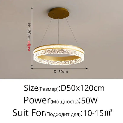 Gold-toned decorbites led chandelier pendant light with textured crystal-encrusted ring and adjustable height for home decor