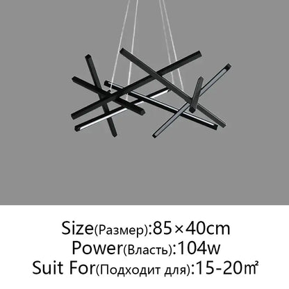 Modern black geometric pendant light with intersecting rectangular bars and integrated LED by DecorBites LED chandelier