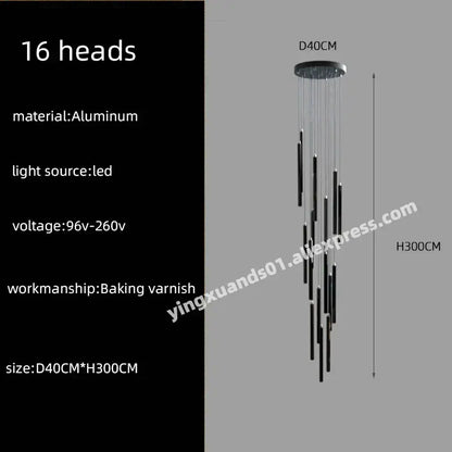Modern black aluminum decorbites led chandelier with 16 led light heads chandelier stairs pendant for hotel lobby decor