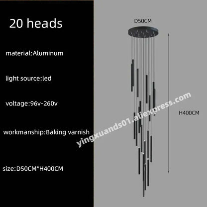 Modern black aluminum decorbites led chandelier with 20 led heads chandelier stairs pendant for hotel lobby decor