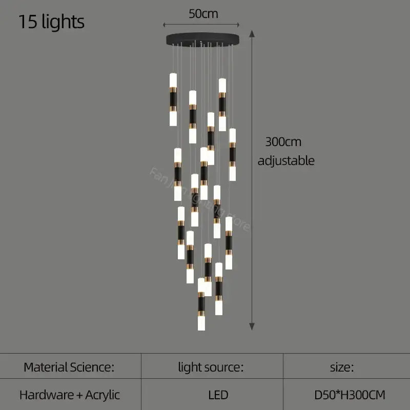 Black and gold acrylic DecorBites led chandelier with 15 LED lights ideal as chandelier stairway lamp or dining lighting