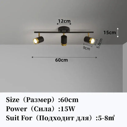 Black and gold decorbites led chandelier with three adjustable spotlights for living space ceiling decor