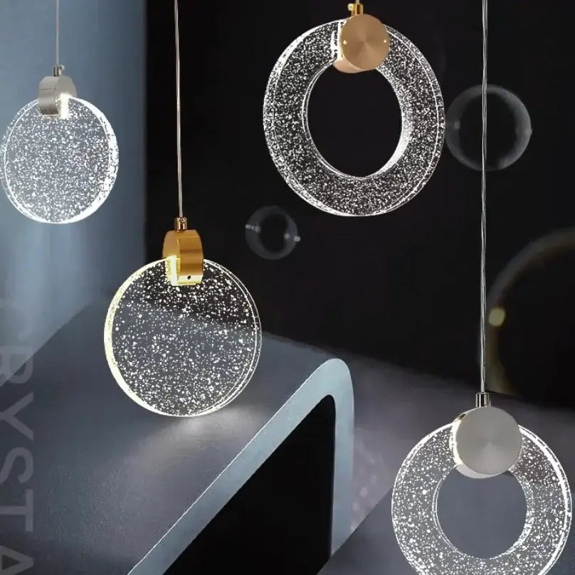 Decorbites™ led crystal pendant light with sparkling translucent crystals and gold metal accents for bedroom and bathroom