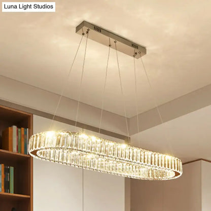 DecorBites™ LED crystal pendant light with clear crystal prisms and stainless steel oval ceiling light for restaurants