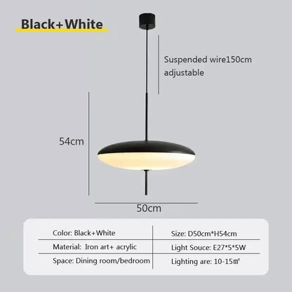 Black and white pendant lights decorbites led flying saucer with iron art frame acrylic diffuser for dining room