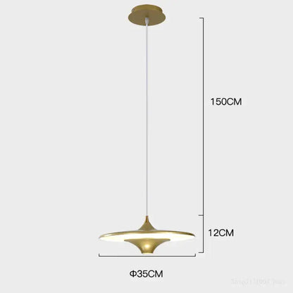 Gold-toned decorbites led flying saucer pendant lights with sleek disc design and white cord for indoor lighting
