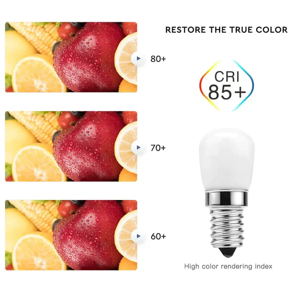 A white frosted glass decorbites led fridge bulb with metallic screw base designed as a 3w 220v halogen replacement