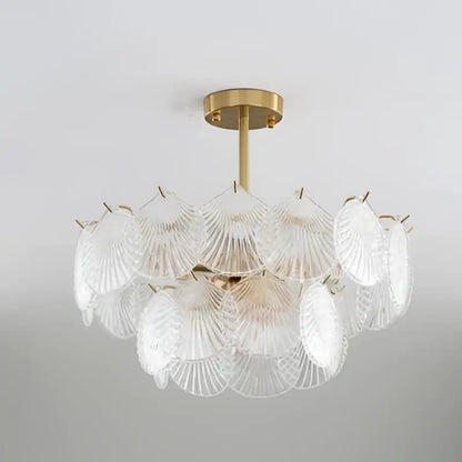 Decorbites led frost glass shell chandelier with clear glass and brass finish for elegant home lighting decor