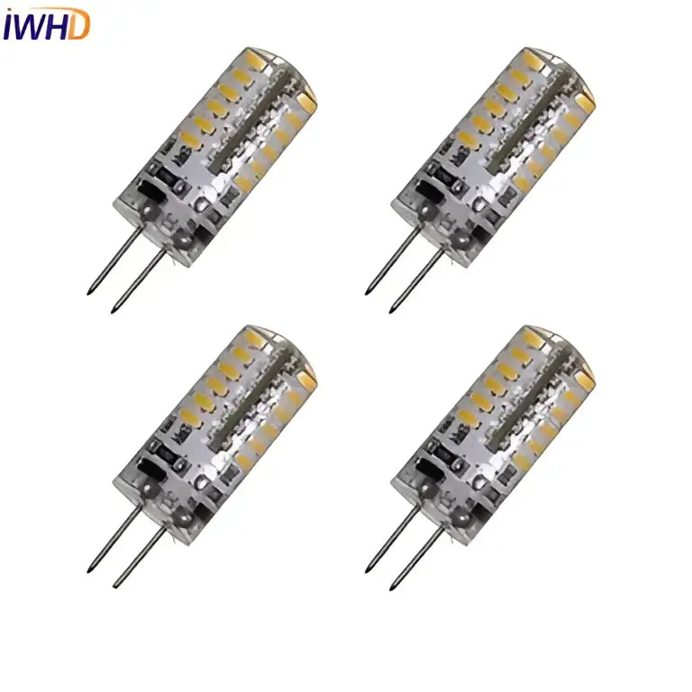 Four clear glass decorbites led g4 bulbs 3w 12v with 48 yellow smd3528 leds and bi-pin base for chandeliers