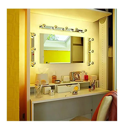 A rectangular vanity mirror with chrome light fixtures showcasing decorbites led g45 globe dimmable silver bowl bulb